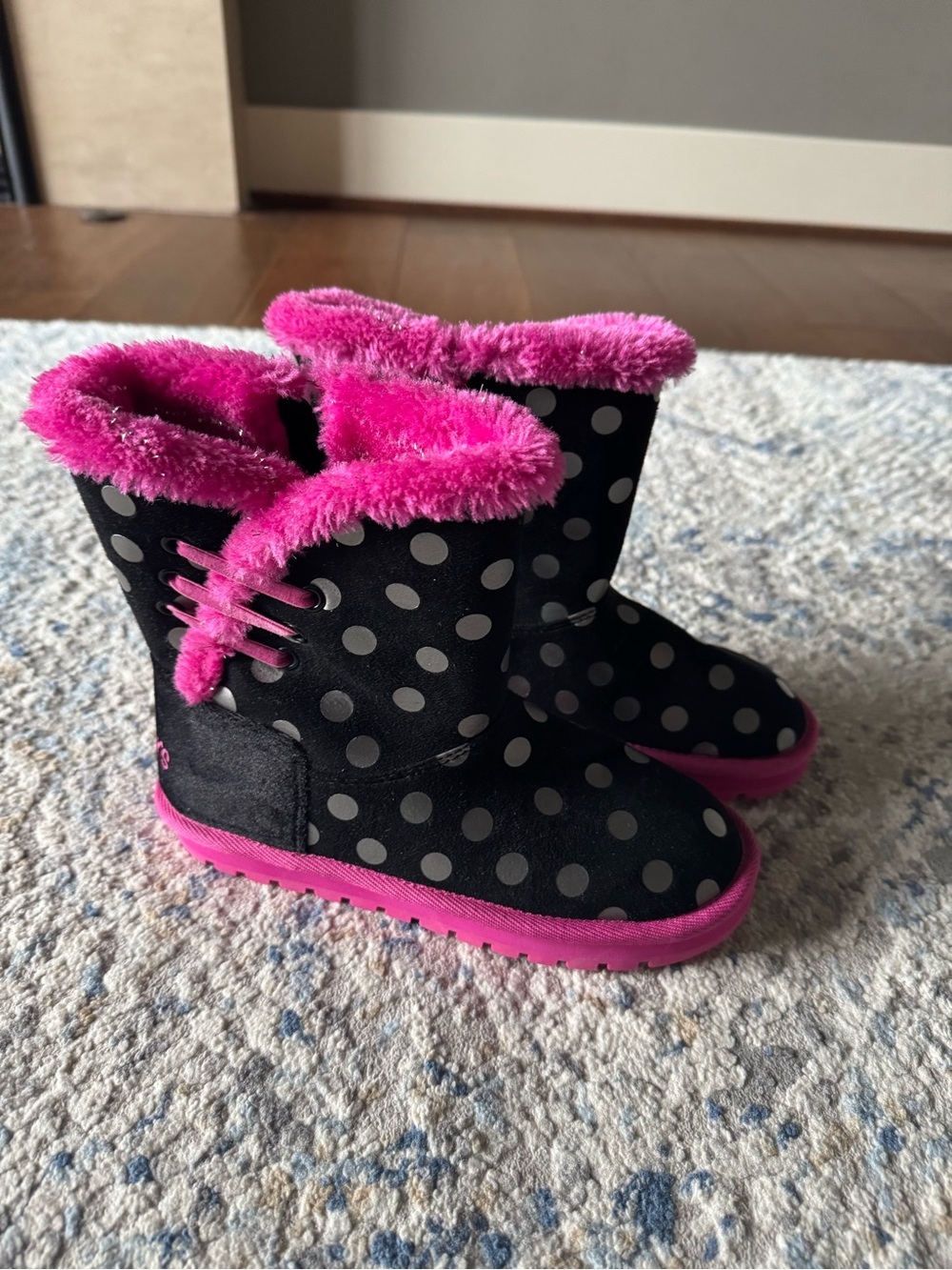 Skechers Black Polka Dot Boots with Hot Pink Trim